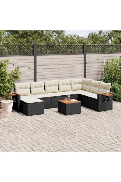 vidaxl Set mobilier de gradina cu perne, 9 piese, negru, poliratan