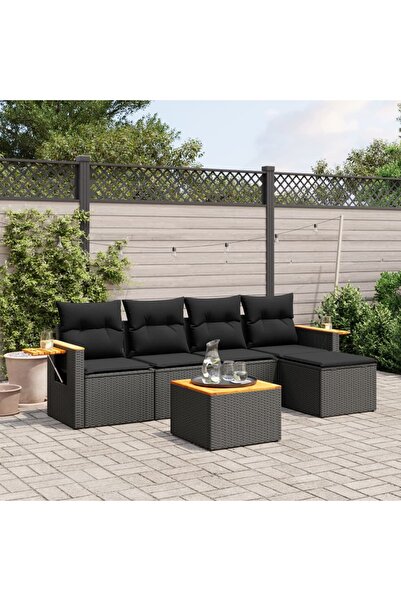 vidaxl Set mobilier de gradina cu perne, 6 piese, negru, poliratan