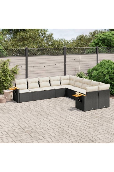 vidaxl Set canapele de gradina cu perne, 10 piese, negru, poliratan