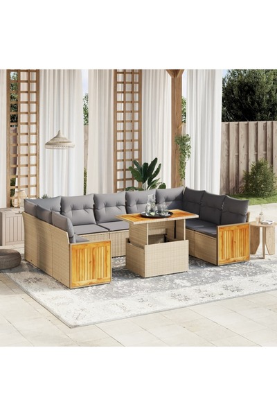 vidaxl Set canapele de gradina cu perne, 10 piese, bej, poliratan