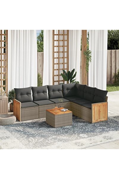 vidaxl Set canapele de gradina, 7 piese, cu perne, gri, poliratan