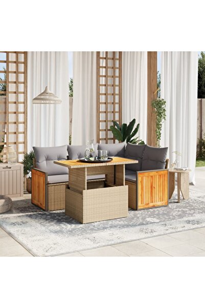 vidaxl Set canapele de gradina cu perne, 5 piese, bej, poliratan
