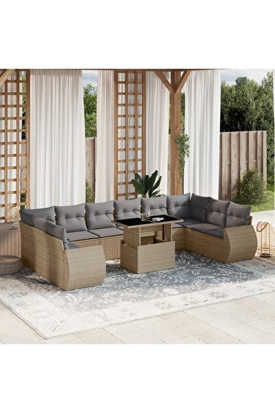 vidaxl Set canapele de gradina cu perne, 11 piese, bej, poliratan
