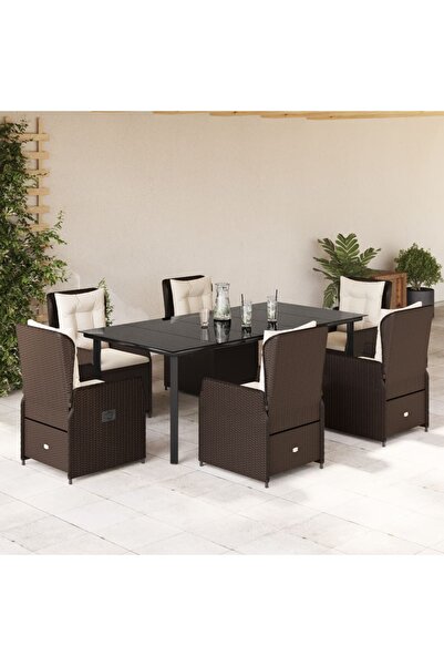 vidaxl Set mobilier de gradina cu perne, 7 piese, maro, poliratan
