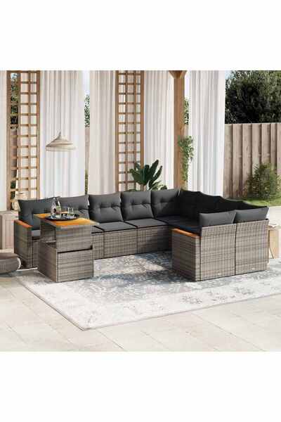 vidaxl Set mobilier de gradina cu perne, 10 piese, gri, poliratan