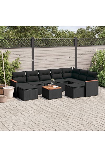 vidaxl Set canapele de gradina cu perne, 10 piese, negru, poliratan