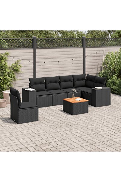 vidaxl Set canapele de gradina cu perne, 7 piese, negru, poliratan