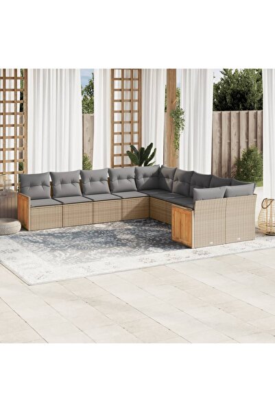 vidaxl Set canapele de gradina cu perne, 10 piese, bej, poliratan