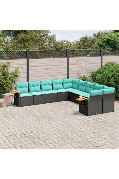 vidaxl Set canapele de gradina cu perne, 10 piese, negru, poliratan