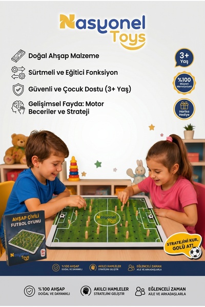 NASYONEL TOYS Ahşap Masa Futbolu Strateji Oyunu Çocuk ve Aile Eğlence Oyunu