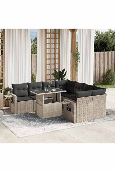 vidaxl Set canapele de gradina cu perne, 9 piese gri deschis poliratan