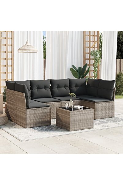 vidaxl Set canapele de gradina cu perne, 7piese gri deschis poliratan