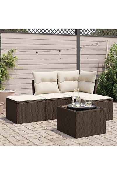 vidaxl Set canapele de gradina cu perne, 5 piese, maro, poliratan