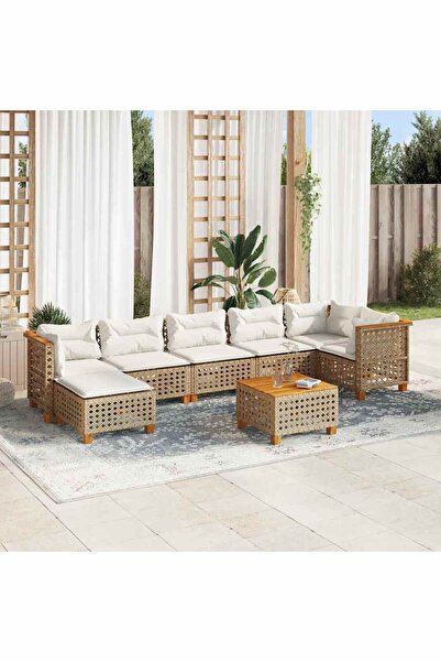 vidaxl Set canapele de gradina, 8 piese, cu perne, bej, poliratan