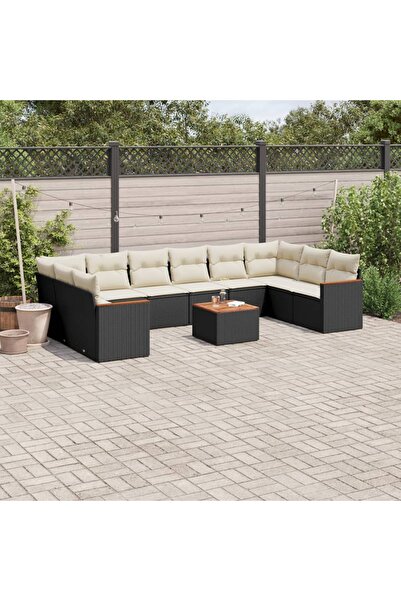 vidaxl Set canapele de gradina cu perne, 11 piese, negru, poliratan