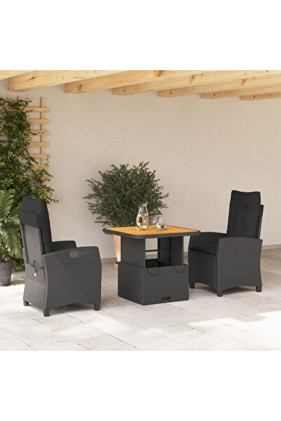 vidaxl Set mobilier de gradina cu perne, 3 piese, negru, poliratan