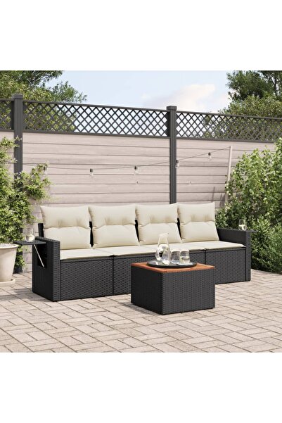 vidaxl Set mobilier de gradina cu perne, 5 piese, negru, poliratan