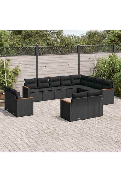 vidaxl Set canapele de gradina, 12 piese, cu perne, negru, poliratan