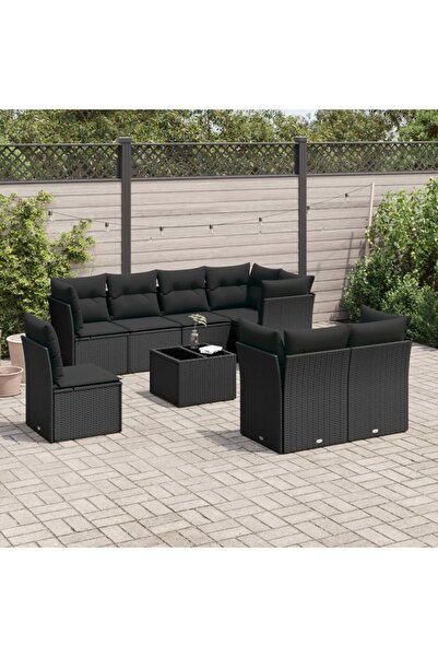 vidaxl Set mobilier de gradina cu perne, 9 piese, negru, poliratan