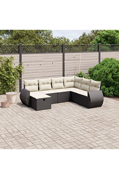 vidaxl Set canapele de gradina cu perne, 7 piese, negru, poliratan