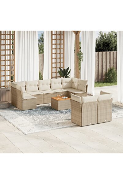 vidaxl Set canapele de gradina cu perne, 10 piese, bej, poliratan