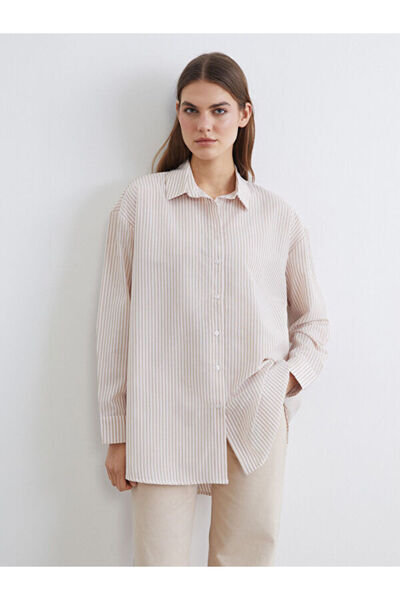 LC Waikiki Rmz Gi̇yi̇m Farkiyla Striped Loose Fit Poplin Women's Shirt Tunic