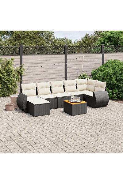 vidaxl Set mobilier de gradina cu perne, 8 piese, negru, poliratan
