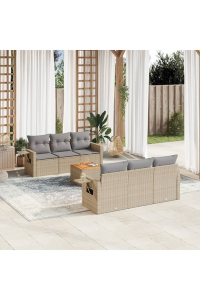 vidaxl Set canapele de gradina, 7 piese, cu perne, bej, poliratan