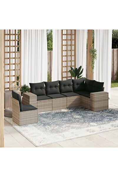 vidaxl Set canapele de gradina cu perne, 6 piese gri deschis poliratan