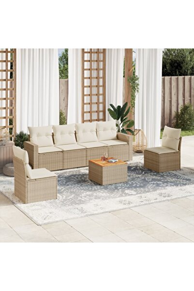 vidaxl Set canapele de gradina, 7 piese, cu perne, bej, poliratan