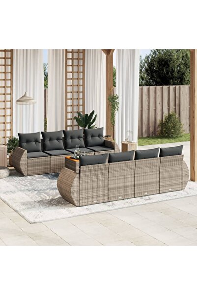 vidaxl Set canapele de gradina, 9 piese, cu perne, gri, poliratan