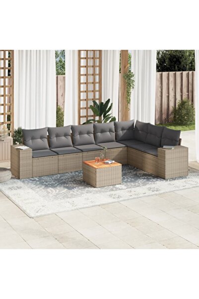 vidaxl Set canapele de gradina, 8 piese, cu perne, bej, poliratan