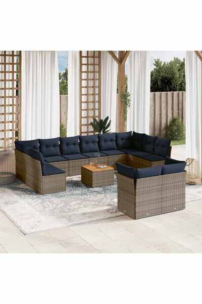 vidaxl Set mobilier de gradina cu perne, 13 piese, gri, poliratan