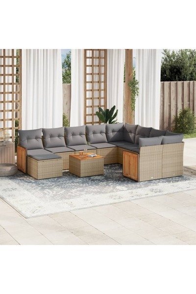 vidaxl Set canapele de gradina cu perne, 11 piese, bej, poliratan