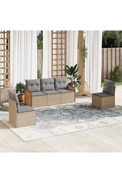 vidaxl Set canapele de gradina cu perne, 5 piese, bej, poliratan