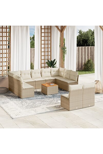 vidaxl Set canapele de gradina cu perne, 12 piese, bej, poliratan
