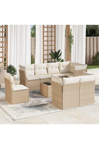 vidaxl Set canapele de gradina, 9 piese, cu perne, bej, poliratan
