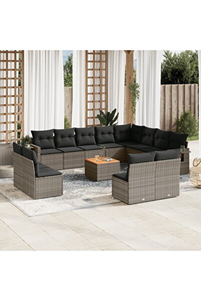 vidaxl Set mobilier de gradina cu perne, 13 piese, gri, poliratan