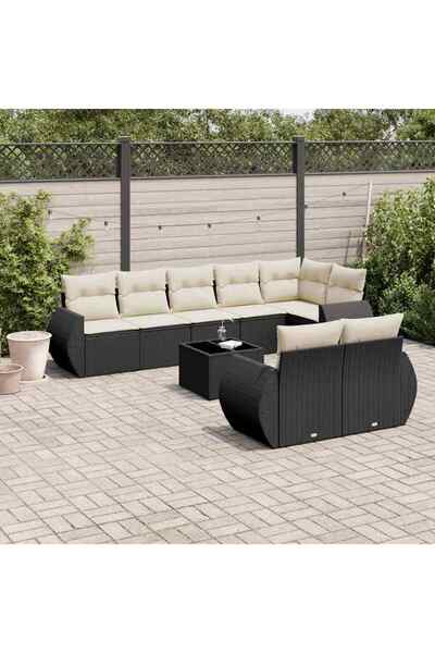 vidaxl Set mobilier de gradina cu perne, 9 piese, negru, poliratan