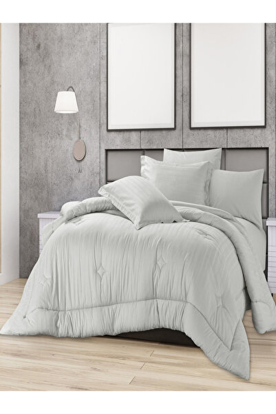 Cannon 6-Piece Striped Cotton Duvet Cover King Set Light Grey