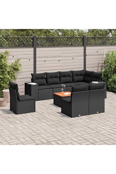 vidaxl Set mobilier de gradina cu perne, 9 piese, negru, poliratan