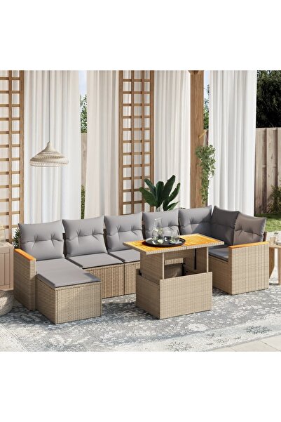 vidaxl Set canapele de gradina, 8 piese, cu perne, bej, poliratan