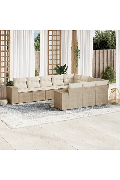 vidaxl Set canapele de gradina cu perne, 10 piese, bej, poliratan