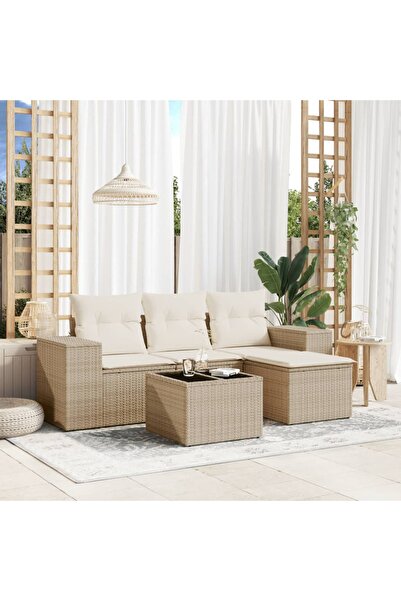 vidaxl Set canapele de gradina cu perne, 5 piese, bej, poliratan