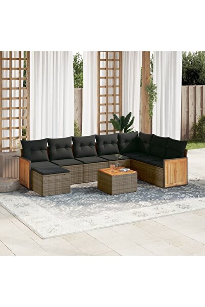 vidaxl Set canapele de gradina, 9 piese, cu perne, gri, poliratan
