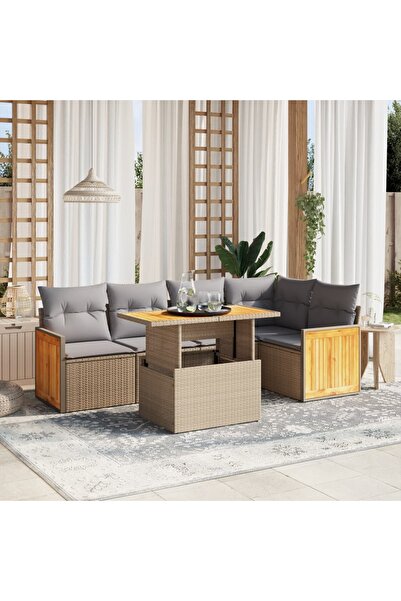 vidaxl Set canapele de gradina cu perne, 6 piese, bej, poliratan