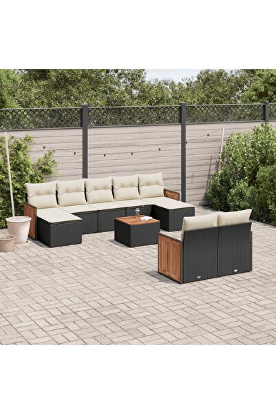 vidaxl Set canapele de gradina cu perne, 10 piese, negru, poliratan