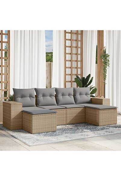 vidaxl Set canapele de gradina cu perne, 6 piese, bej, poliratan