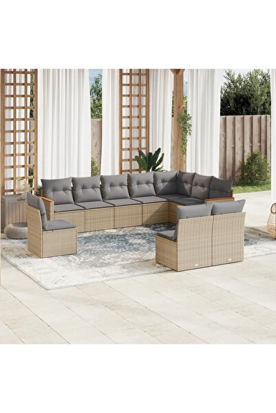 vidaxl Set canapele de gradina, 10 piese, cu perne, bej, poliratan