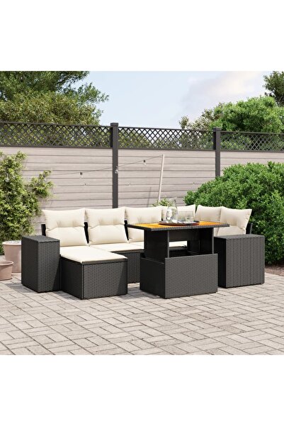vidaxl Set canapele de gradina cu perne, 7 piese, negru, poliratan